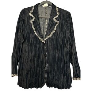 Chico's Trudi Animal Trim Jacket Chicos Size 3 (16/18) Denim Button Up